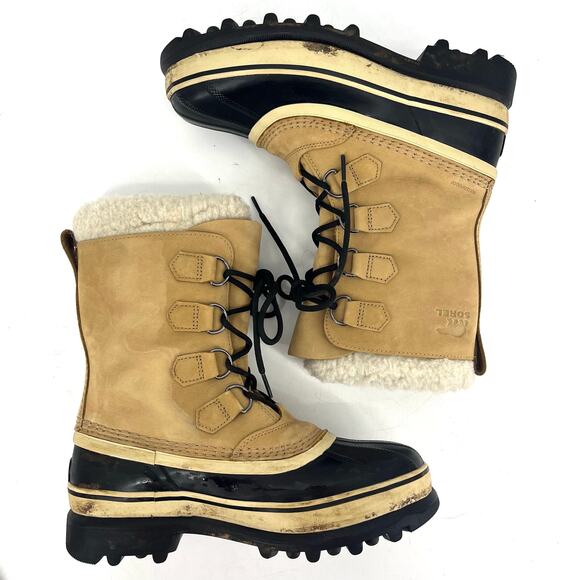 Sorel Women's 9 Cream Leather Caribou Waterproof Winter Lined Insulated Boots - Picture 5 of 8